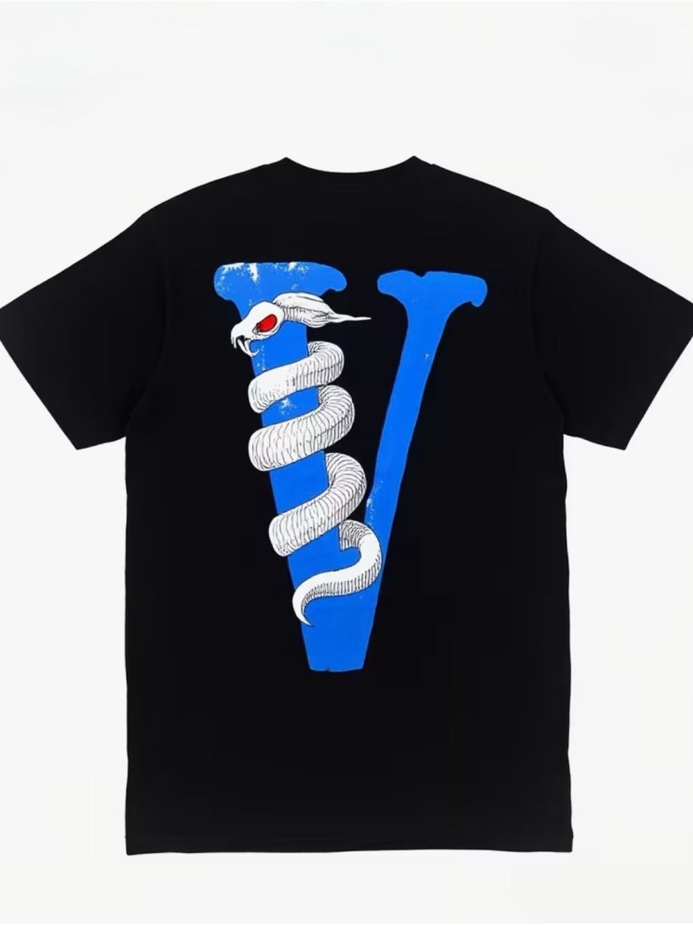 VLONE Black T-Shirt with Blue 'V' and White Snake Graphic